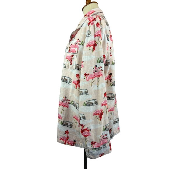 Nick & Nora XXL Flannel Long Sleeve Pajama Top Flamingo Camper Button Front - Picture 2 of 9